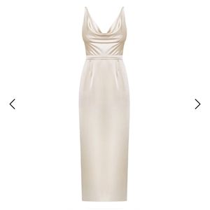 Undress Amila champagne satin draped front dress Small petite